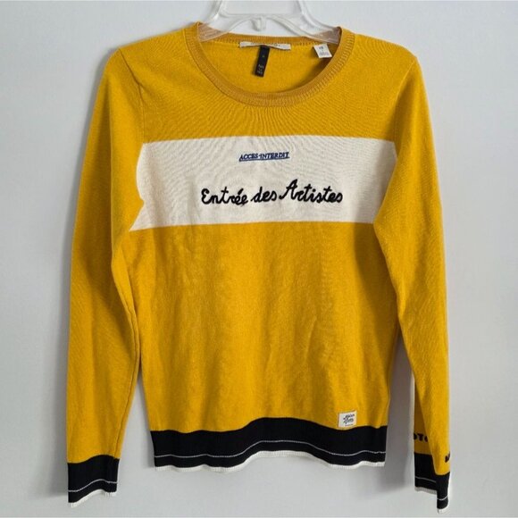 SCOTCH & SODA | Embroidered Sweater Mustard Yellow Cotton Wool Sz S - Picture 6 of 10